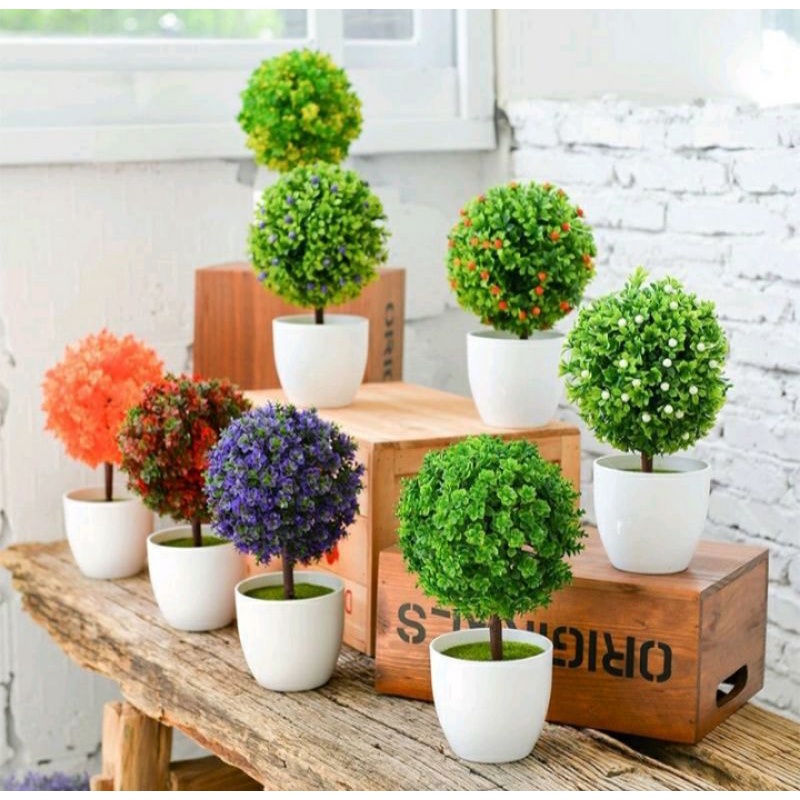 Ornamen Pajangan Interior Pot Bunga Daun Mekar Pohon pohonan Bonsai Minimalis Aesthetic tanaman bunga plastik ace harware