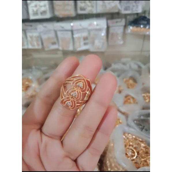 CINCIN DEWASA PERMATA GOLD MOTIF LOVE SUSUN PERHIASAN WANITA