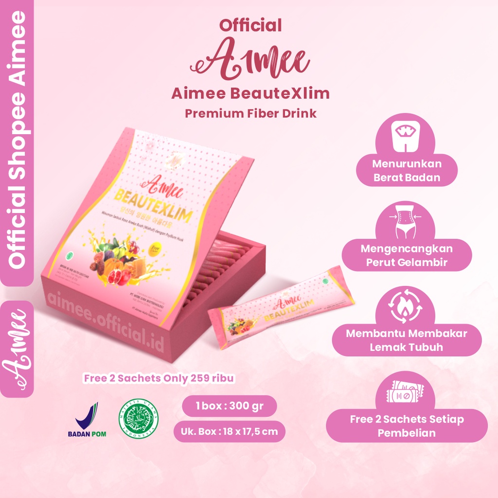 

Aimee BeauteXlim Premium Fiber Drink 12 Sachet Gram Minuman Penurun Berat Badan Herbal Pelangsing Diet Detox Slim Bpom