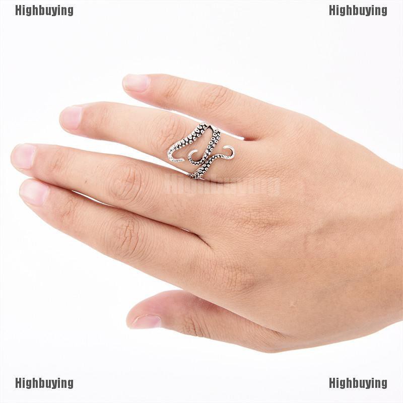 Hbid Glory Cincin Silver Model Tentakel Gurita Adjustable Gaya Vintage Untuk Wanita