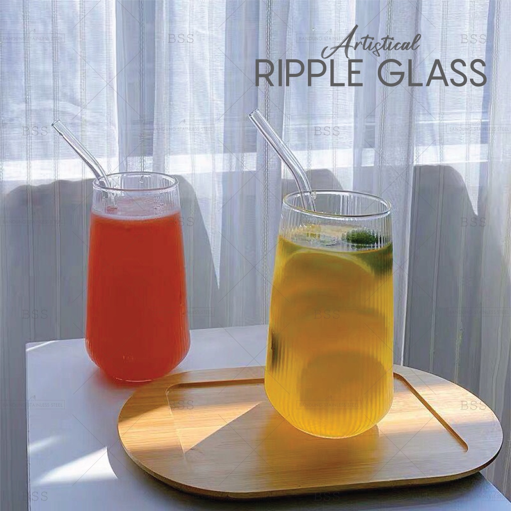 Gelas Kaca 480ml Kopi Susu Ripple Kristal Tinggi Yo-Reum Aesthetic Korean Drinking Glass