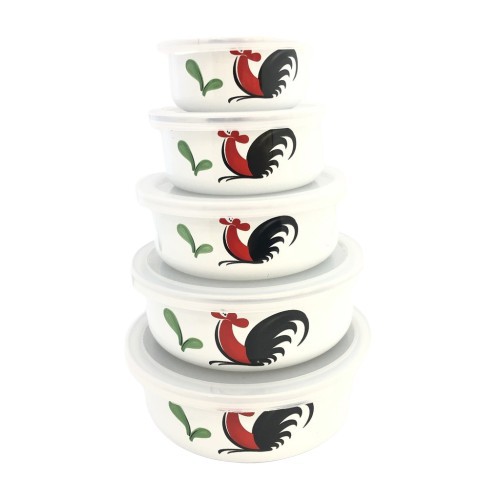 Kedaung 5 Mangkok Enamel Kukuruyuk, KI-B5 MIXING BOWL SET - HNE10798 (10, 12.5, 14.5, 17, 18.2 Cm)