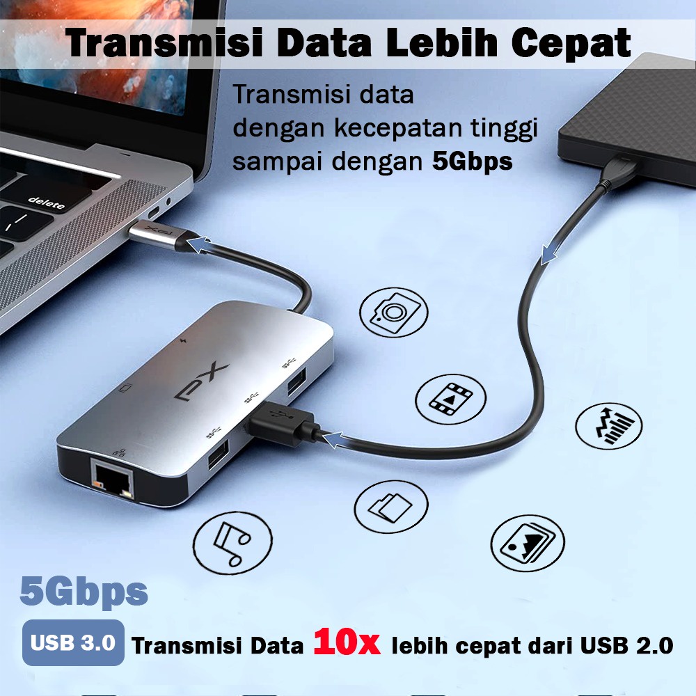 USB Hub Type C Converter Laptop HDMI LAN RJ45 6in1 PX UCH16