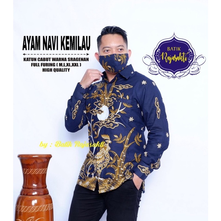 Batik Pria AYAM NAVY KEMILAU Full Furing Katun Halus Size M-XXL High Quality