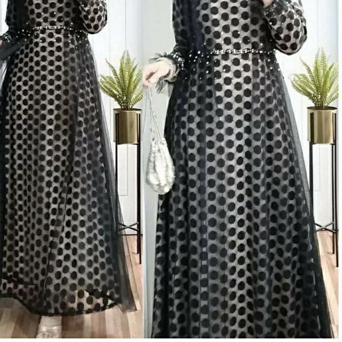 ♕ Gamis polka by ozias / Gamis polkadot bulat ori / Gamis pesta tile mewah / Gamis mutiara mymyfashi