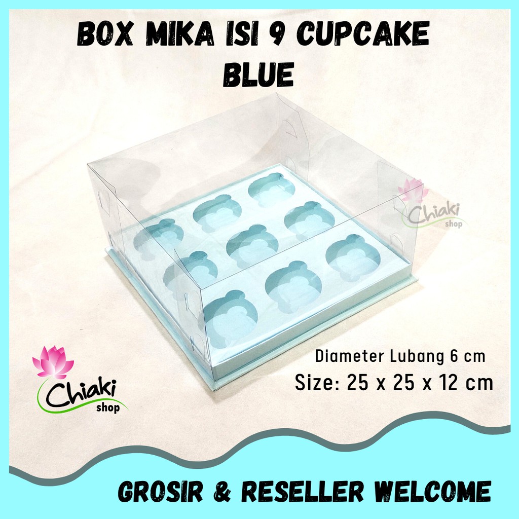 

Box Cupcake isi 9 BLUE 25x25x12 cm Kotak Mika Donat Dus Kue Kardus BIRU Muffin Cake Pudding Karton