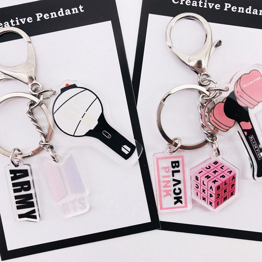 ROW New Style GOT7 BLACKPINK TWICE EXO BTS Metal Gift Keychain Acrylic Keyring Pendant Cheer Key Chain Creativity Star Peripherals