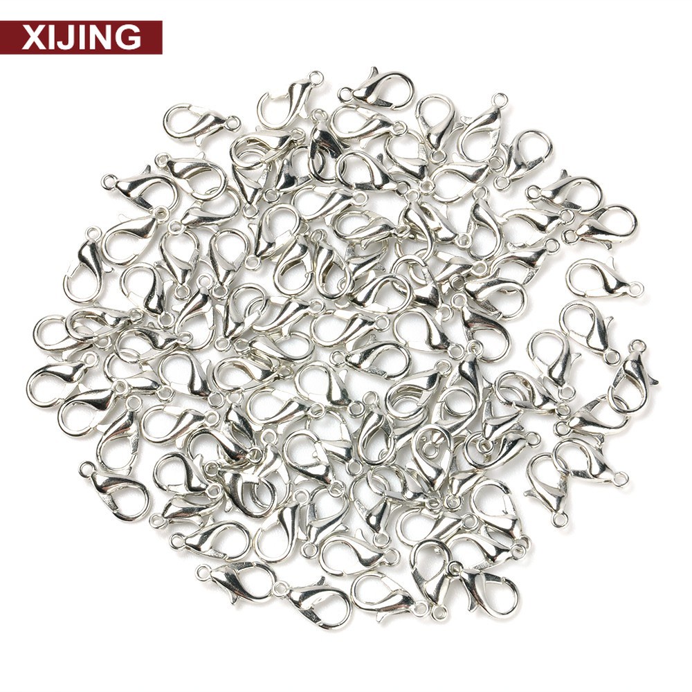 【COD Tangding】100 PCS Lobster Clasp Alloy Silver Color 12 x 6mm TOP