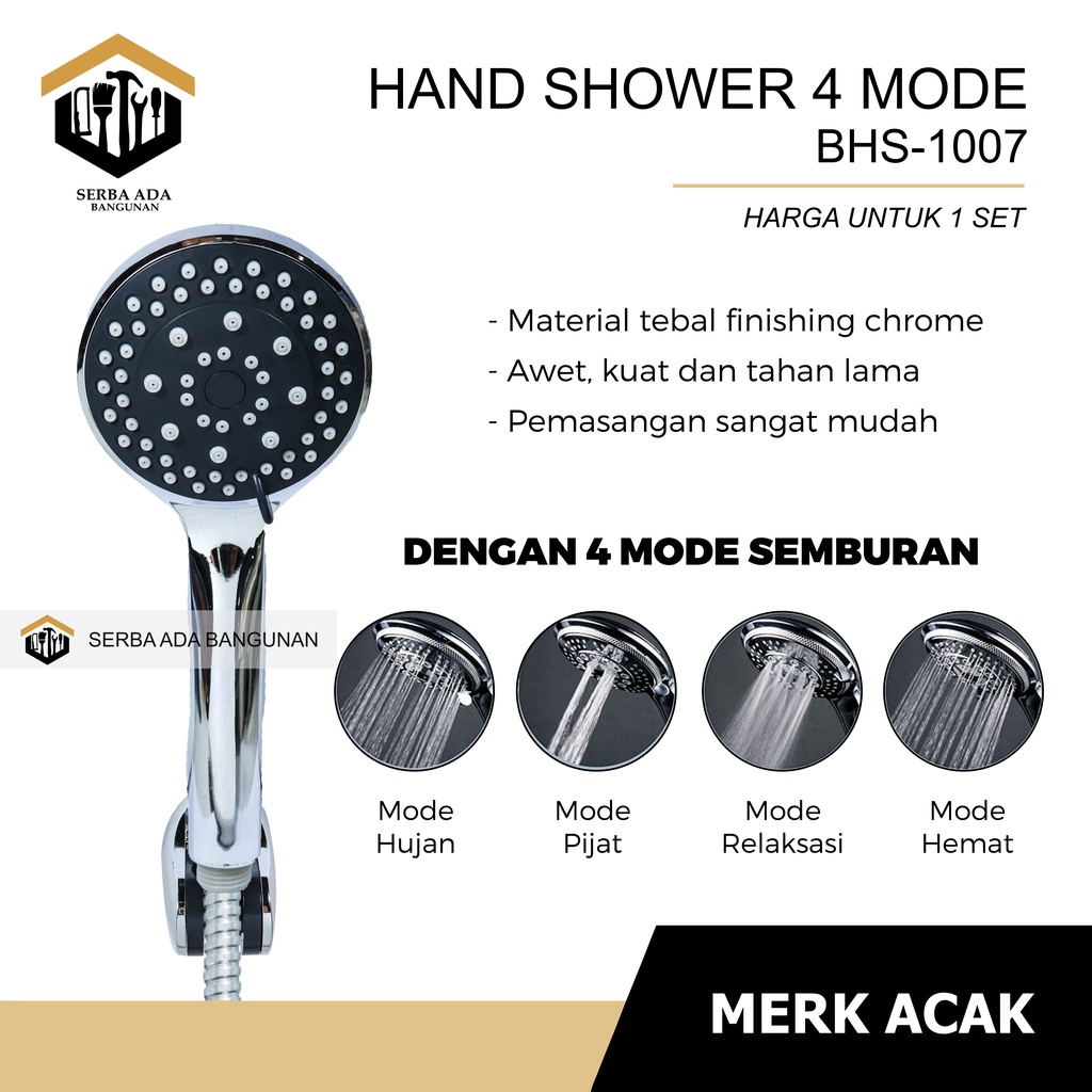 Paket Hemat Hand shower + Braket Shower system + Selang 150cm