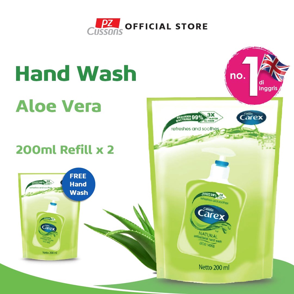 Carex Hand Wash Aloe Vera - Sabun Cuci Tangan Antibakteri Refill 200ml X2