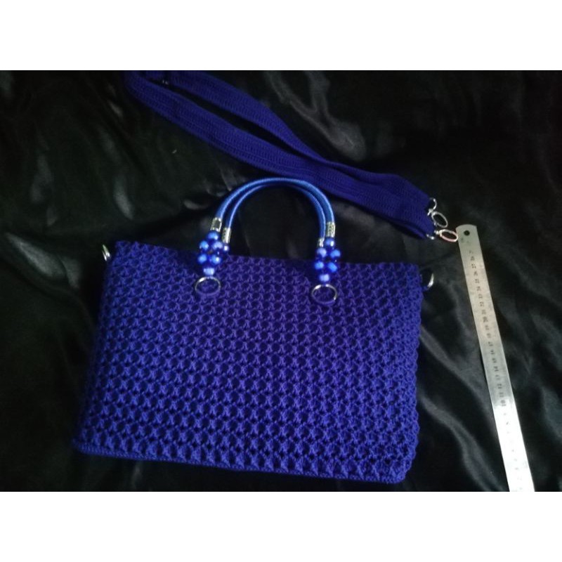 Tas rajut besar motif prada warna biru navy 100% handmade
