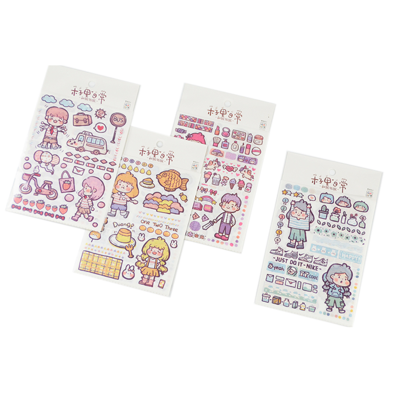 4 Sheets Creative Cartoon Girl Diary Decoration Sticker Handbook DIY Japanese Character Japanese Paper Sticker