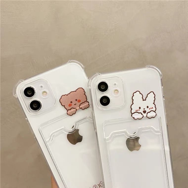 [TPC] Wallet Case Bening Transparant Plain Bear Rabbit Card Holder Phone Case IPHONE 6 6S 7 8 PLUS X XS MAX XR 11 12 13 MINI PRO MAX IP026