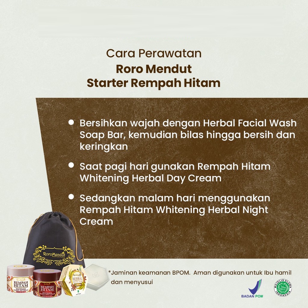 Roro Mendut Starter Rempah Hitam Whitening Skincare Pemutih Glowing Wajah Krim Penghilang Flek Menge