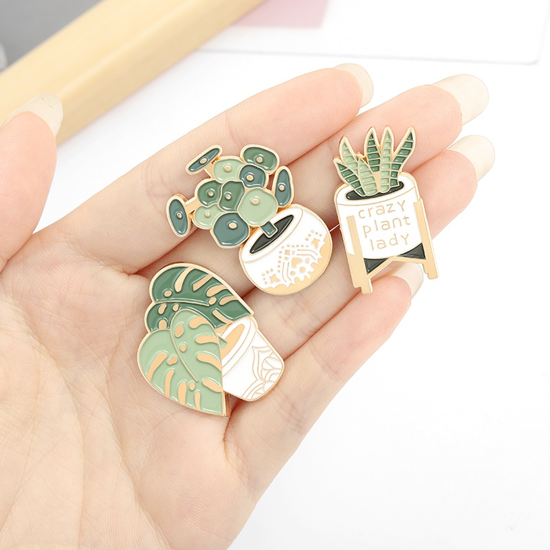 Pin Bros Enamel Bentuk Tanaman Hijau Pot Untuk Teman