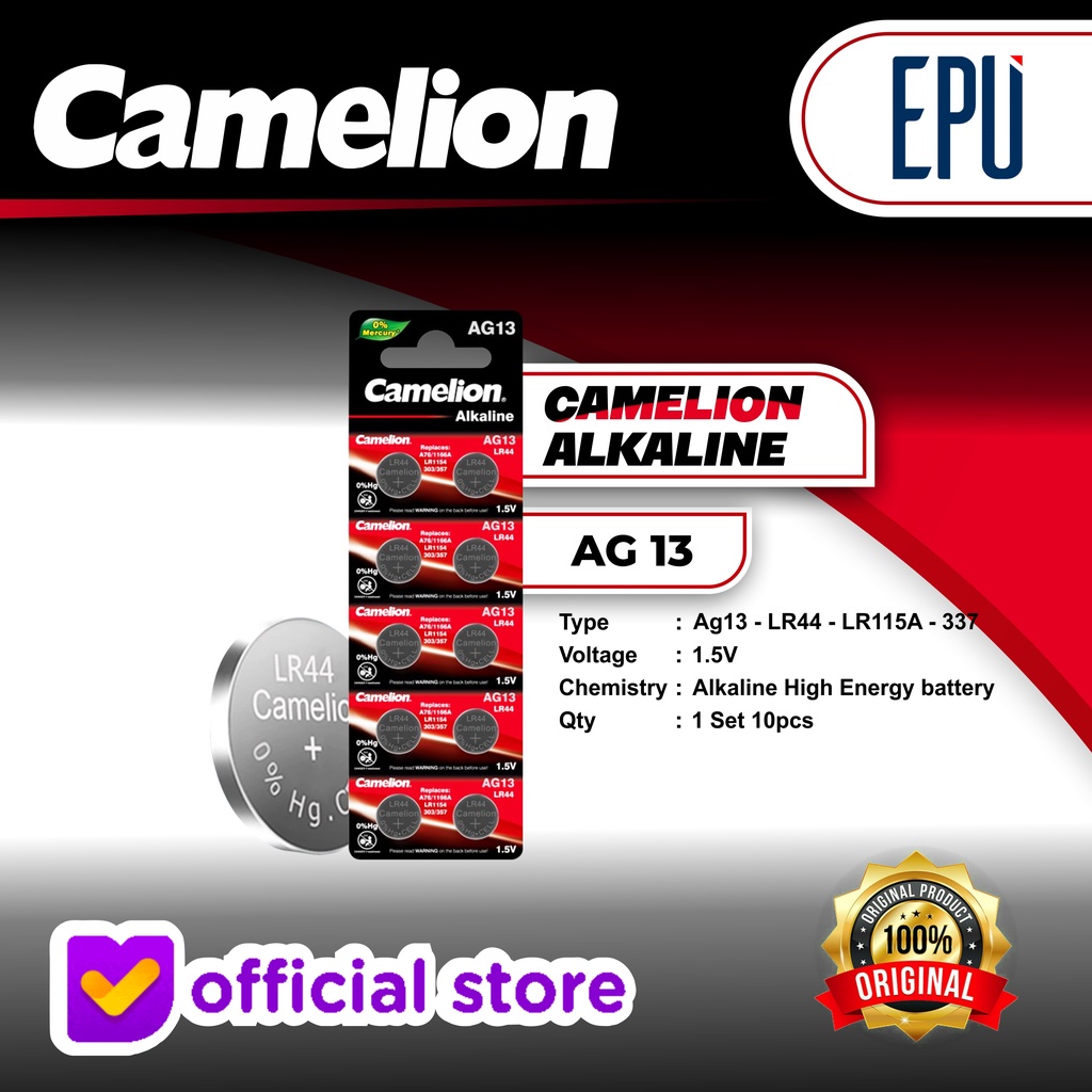 Camelion Alkaline Battery Batre Coin Batere AG13 Baterai Kancing LR44