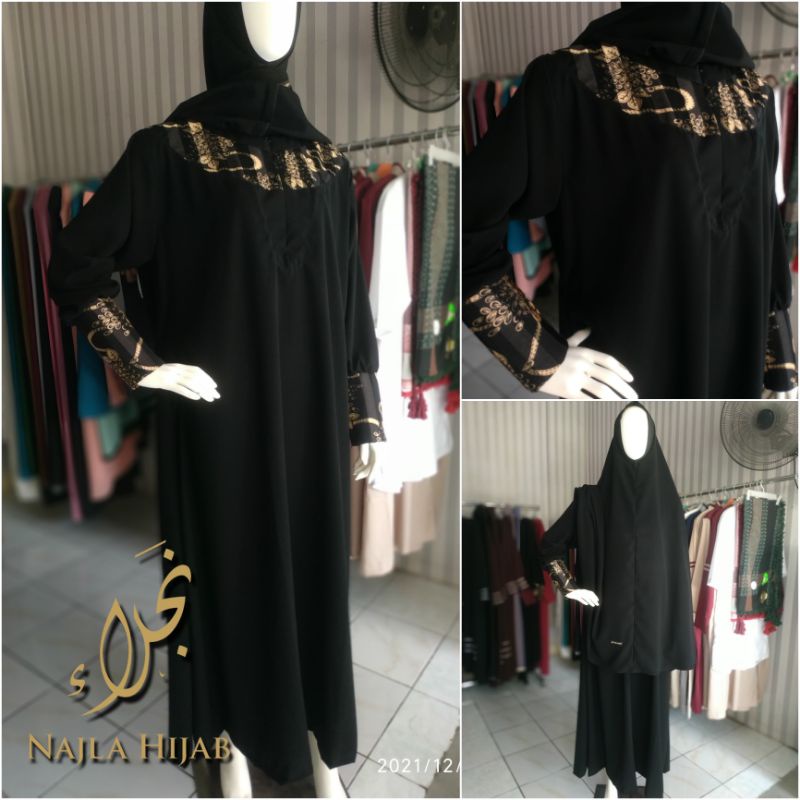 Zeiniyya Abaya Gamis Syari Bahan Jetblack Plus Khimar Non Pad Dan Cadar Bandana