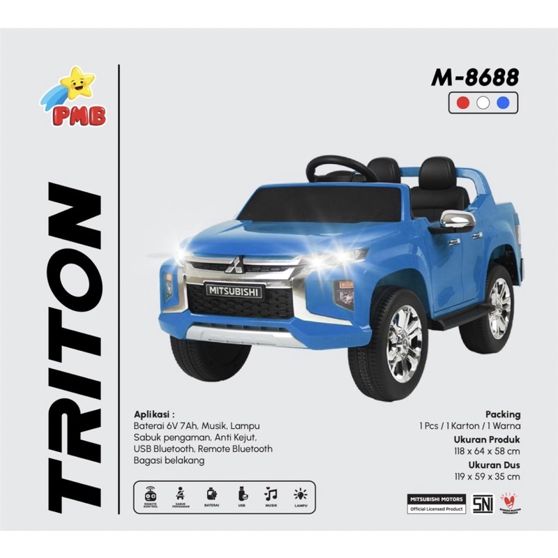 Mobil Aki Anak JEEP MITSUBISHI TRITON M-8688 M8688 Mobil Anak SUV Remot Pajero Sport Outlander Xpander-3