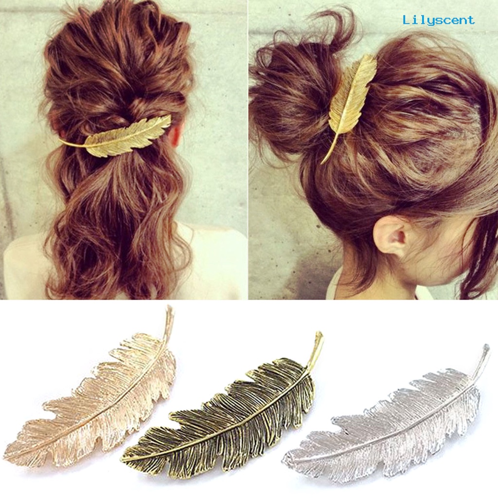 Ls Jepit Rambut Desain Daun / Bulu Bahan Alloy Gaya Retro / Simple / Elegan Elastis Untuk Wanita