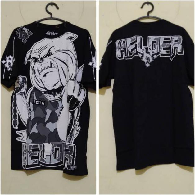 KAOS DISTRO FULL PRINT HARDCORE MOTIF ANJING DOG ATASAN PRIA HITAM PENDEK KEKINIAN BANDUNG HIT MURAH