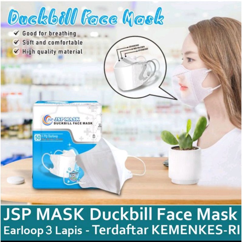 MASKER DUCLBIL JSP (ISI 50 PCS) BONUS KONEKTOR/MASKER JSP EMBOS DUCKBIL