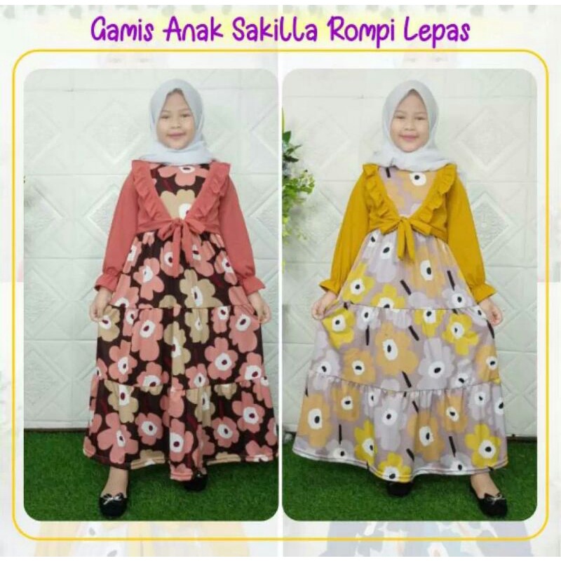 GAMIS ANAK PEREMPUAN TERMURAH/BAJU MUSLIM ANAK SAKILLA ROMPI MENYATU