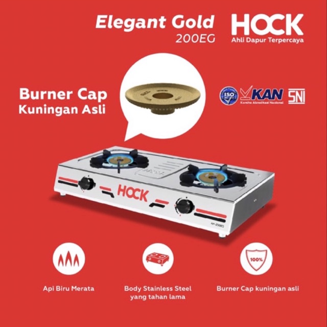 [ HOCK ] Kompor Gas 2 Tungku Stainless Hock Elegant Gold - HP 200EG