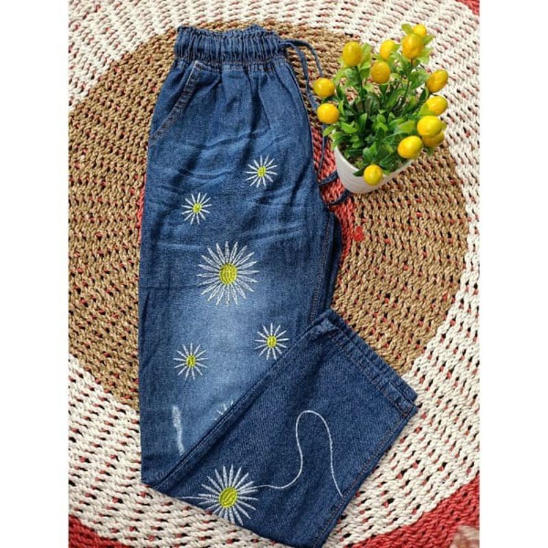 BAGGY PANTS MOTIF BUNGA CELANA JEANS MOTIF BUNGA MUAT BB 45-60 KG