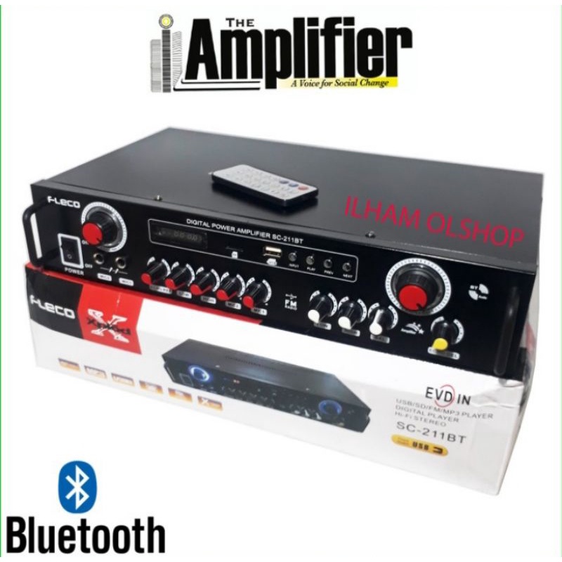 Amplifier Bluetooth Subwoofer Power Amplifier Fleco SC-211BT Streo Karaoke Radio FM Mp3 Player
