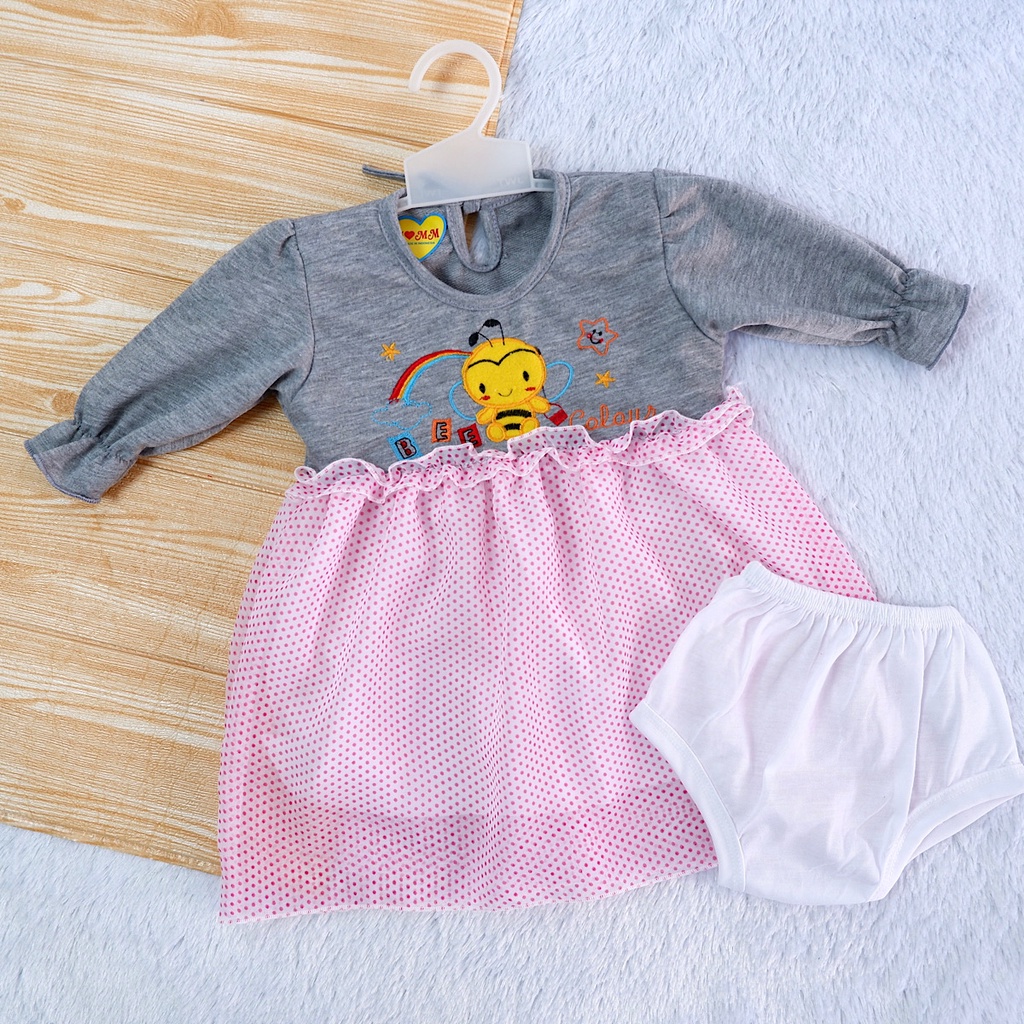 Stelan 6-18 Bulan Dress Lengan Panjang Tile & One Set Celana Dalam Anak Bayi Cewk Perempuan.-3
