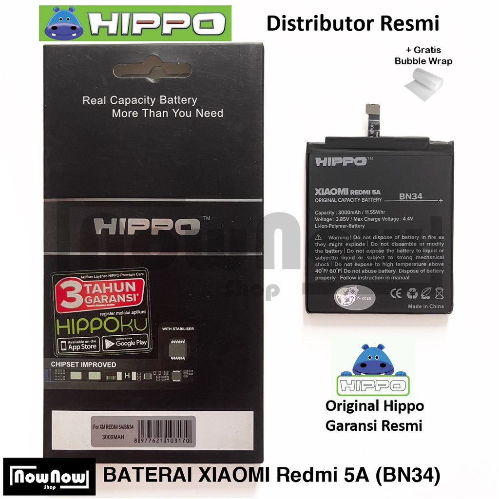 Baterai Hippo Xiaomi Redmi 5A BN34 Original Batre Batrai HP Garansi Resmi