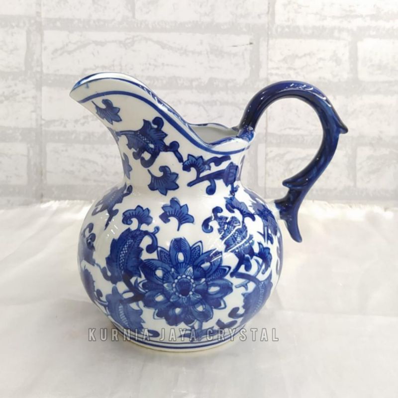 Teko Keramik Biru Putih Antik/ Pajangan Teko Blue White Keramik