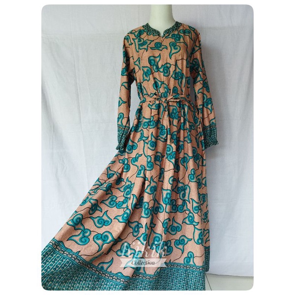 Long Dress Gamis Batik Katun Halus Pakaian Muslim Wanita Fashion Modern Remaja Ibu Menyusui Baju Bus