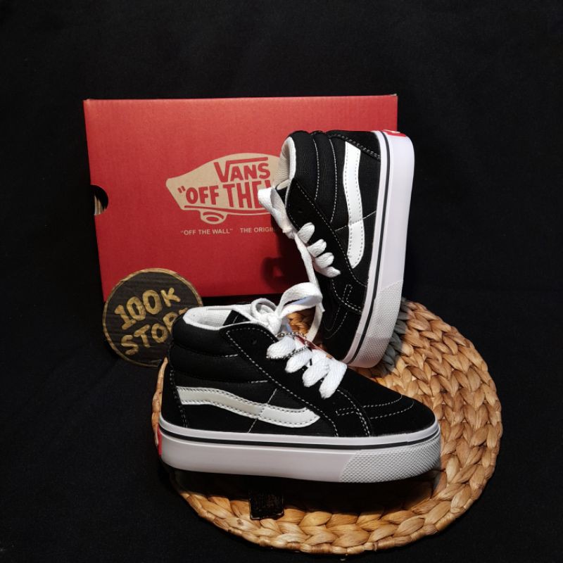 sepatu Vans anak sk8 BW tali/perekat size 17-35 jaminan Real pict