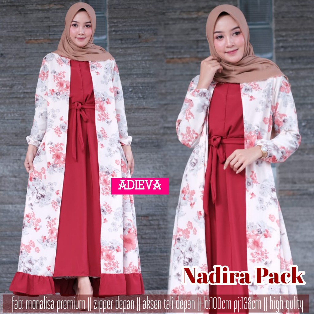 real picture NADIRA long dress ADIEVA fashion kekinian lengan panjang wanita muslimah remaja cewek