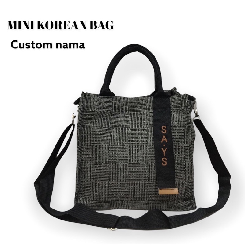 MINI KOREAN BAG CUSTOM NAMA . tas korea custom nama . tas marhen polos . korean bag amida original.