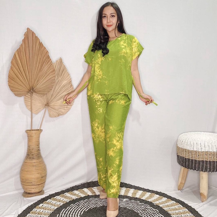 Daster Babydoll Panjang Bali-SET TIE DIE ARMY