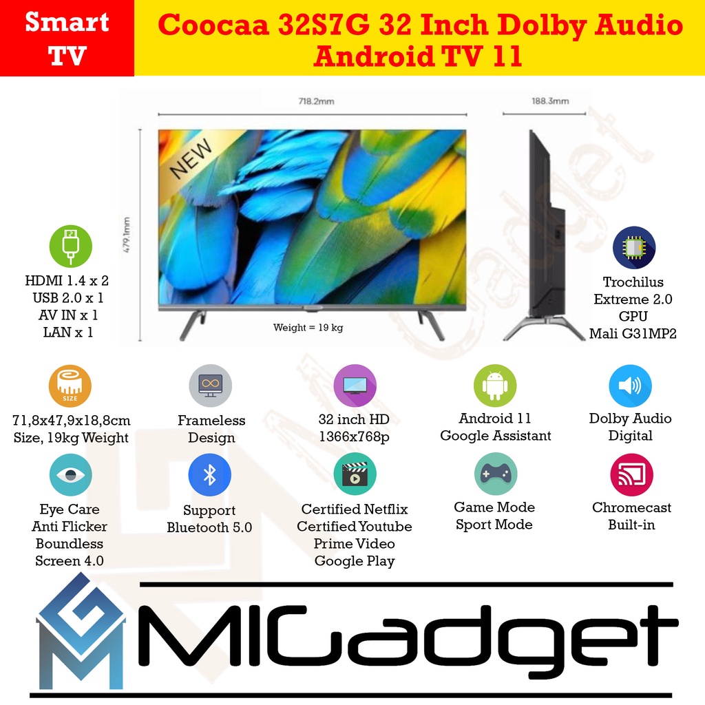 Coocaa 32S7G Android TV 11 Dolby Audio 32 Inch HD LED TV