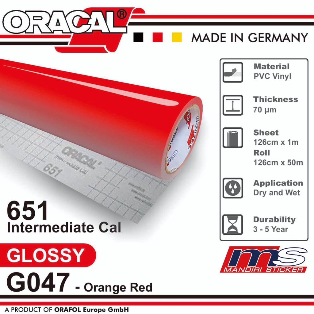 Sticker ORACAL 651- G047 Orange Red Gloss Cutting Stiker [METERAN]