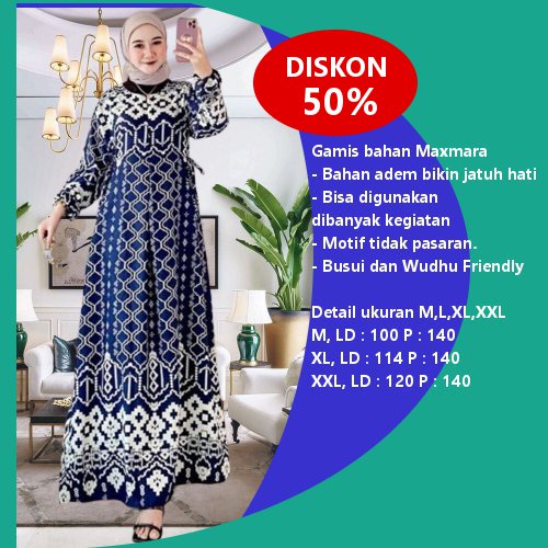 HSN New Gamis Maxmara Lux Motif Original /Gamis Maxmara Lux/ Gamis Muslim Wanita Cantik & Elegan / M