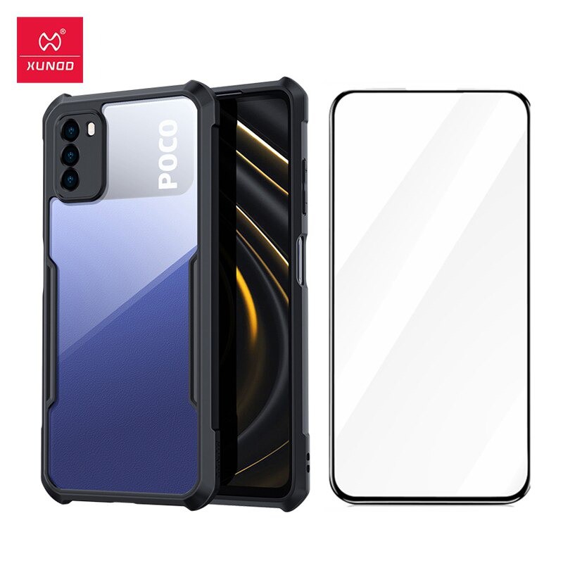 Promo 2 in 1 Case XIAOMI POCO M3 Shockproof Casing Transparan BONUS Tempered Glass Anti Gores Kaca