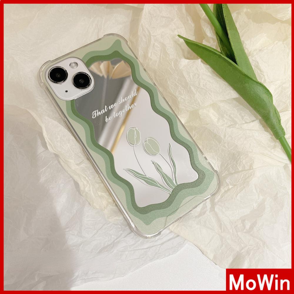 iPhone Case Acrylic Reflective Mirror Airbag Shockproof Protection Camera Green Tulip Flower Compatible with iPhone 11 iPhone 13 Pro Max iPhone 12 Pro Max iPhone 7 Plus iPhone xr