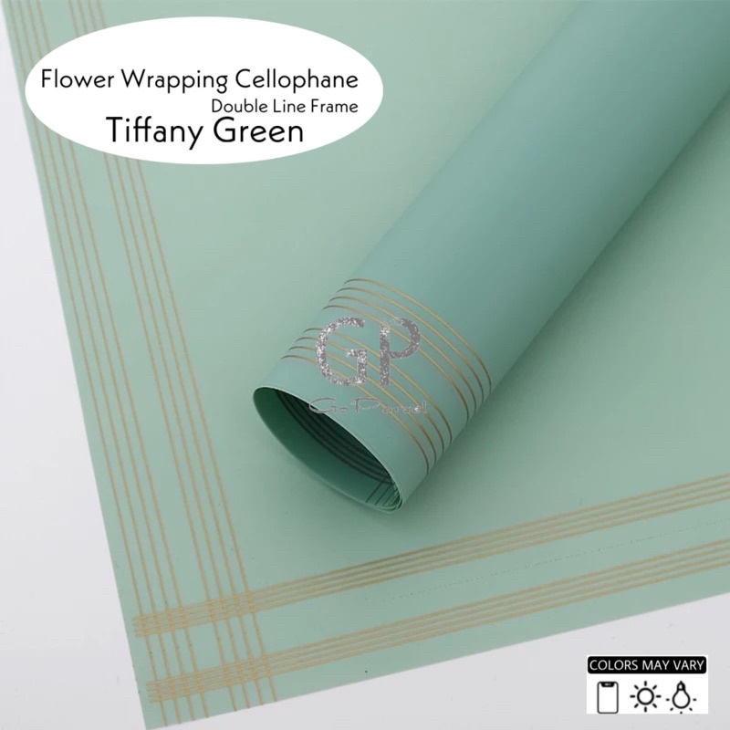 ( 5 Lembar ) DOUBLE LINE FRAME - FLOWER WRAPPING TUNE COLOR / KOREAN CELLOPHANE GARIS EMAS / KERTAS BUNGA BUKET BOUQUET - GOLD EDGE