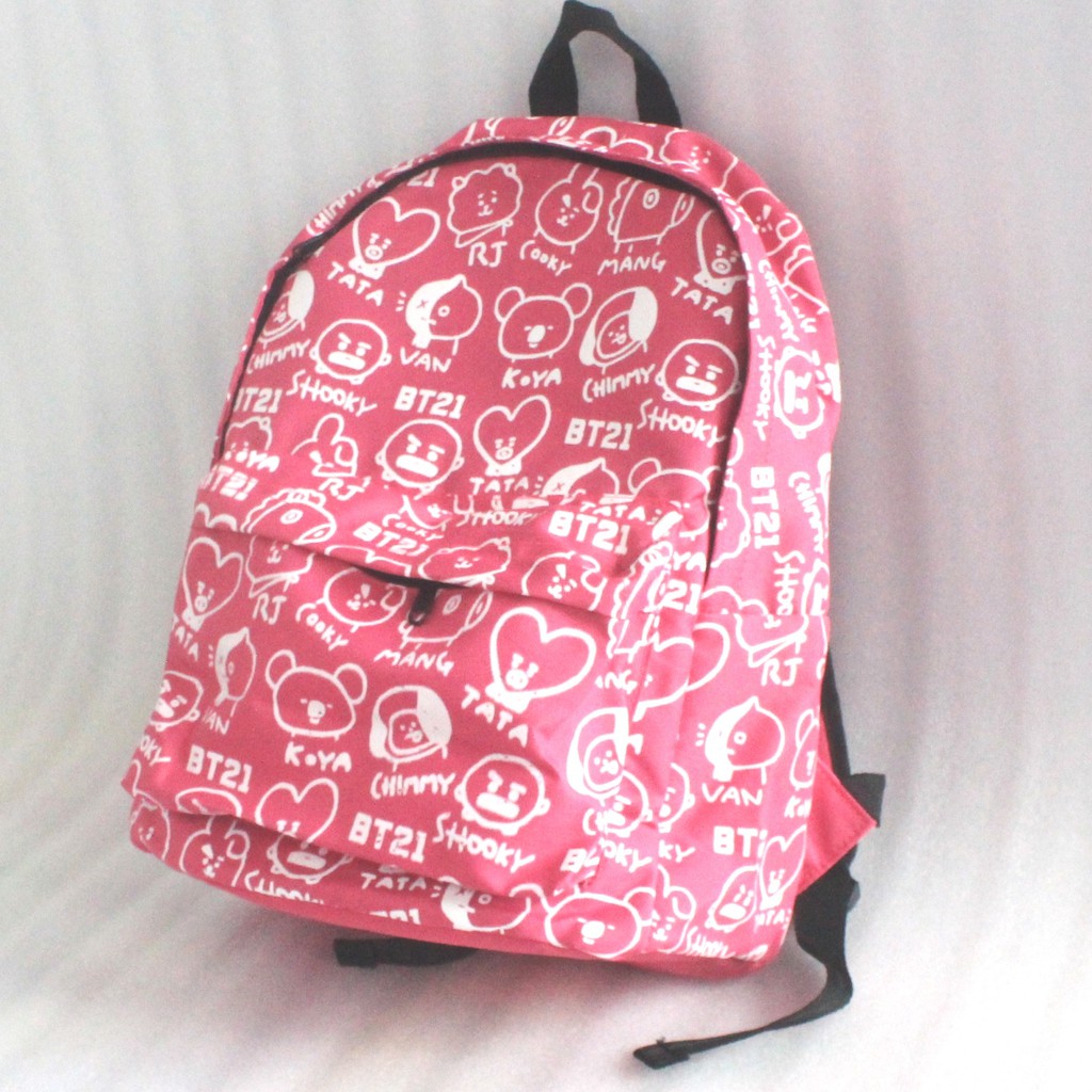 Tas BT21 backpack characters bangtan boys kpop full print ransel pink