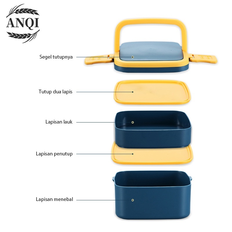 ANQI 1888 Tempat Makan 1300ml Kotak Makan Set/ Lunch Box / 2 Susun /BPA FREE/VS-64