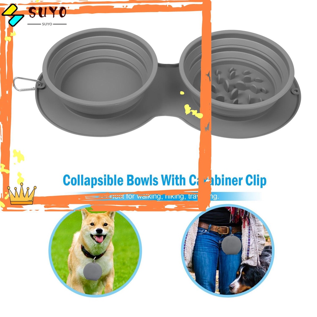 Suyo Mangkok Makan Anjing Peliharaan Bahan Silikon Anti Tumpah Untuk Outdoor / Hiking
