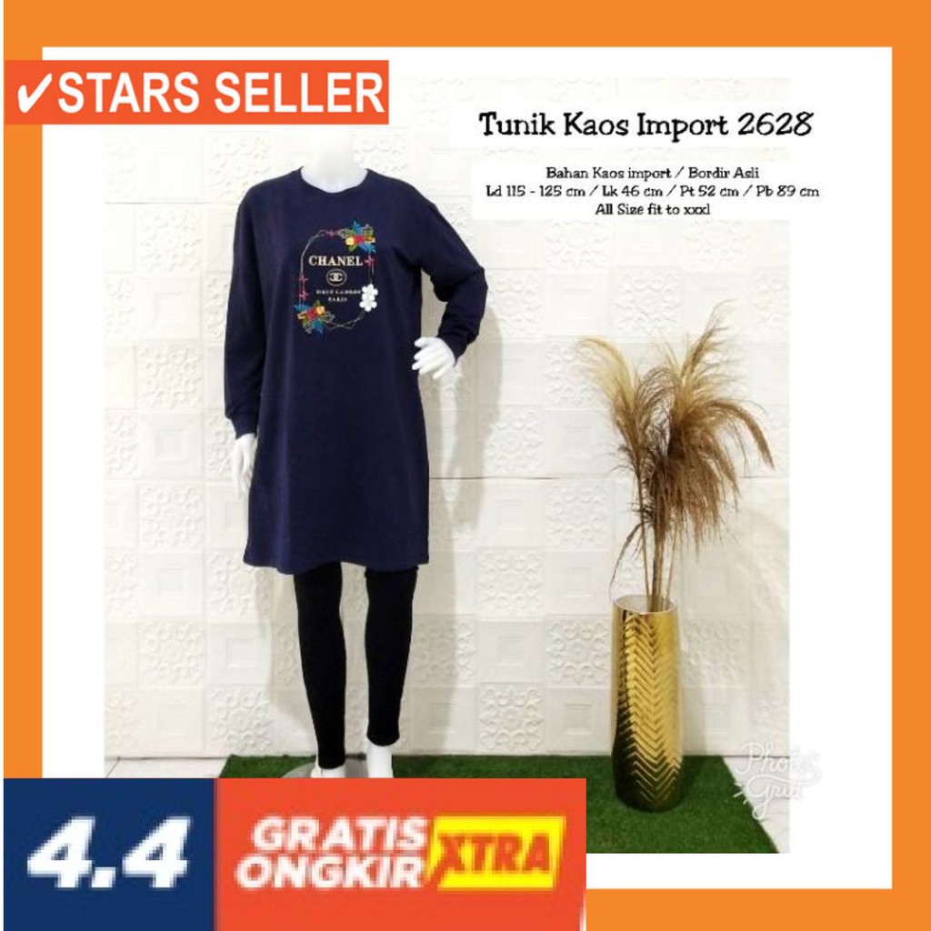 PAKAIAN MUSLIM WANITA BESAR MURAH ALL SIZE BIG XXL JUMBO / Tunik kaos jumbo 2628,Ld 115-125 cm
