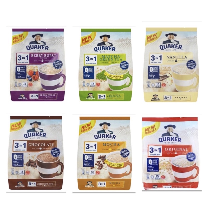 

Quaker 3 in 1 Oat Cereal drink Malaysia Matcha / Berry Burst / Chocolate ecer