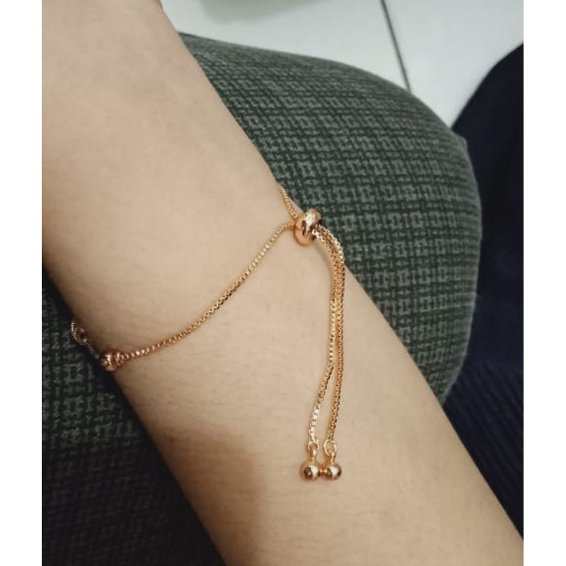 Gelang tangan xuping wanita berlapis emas dengan mata zircon model tarik ulur BTS 33.