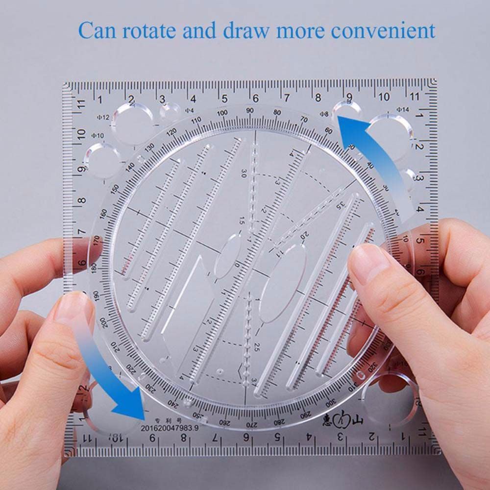 ELEGANT Children Multifunctional Drawing Ruler Construction Scale Geometric Drawing Template Springhall Angle Ellipse Art Design Ruler Design Drawing Ruler Geometric Function 3D Figure Ruler School Accessories Circle Maker Drawing Ruler/Multicolor